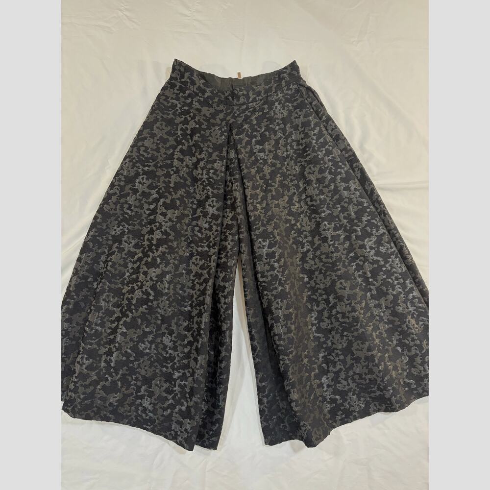 Banana Republic Extra Wide Leg Black Pants Flocked Midi Split Skirt Size 2